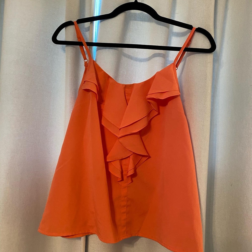 Orange Ruffle Spaghetti Strap Blouse